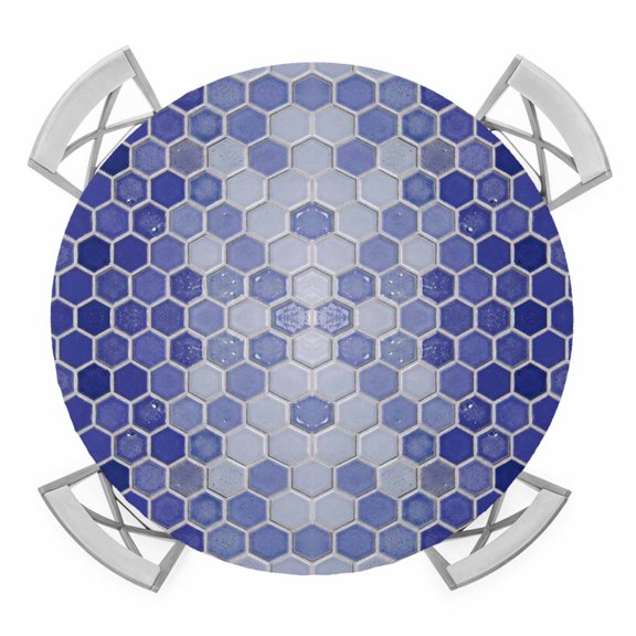 Purple Honeycomb Plaid Round Table Cover, Modern Abstract Geometric Classic Checkered Waterproof Fitted Tablecloths for 36"-44" Tables, Washable Picnic Table Cover for Camping Dining Indoor Outdoor