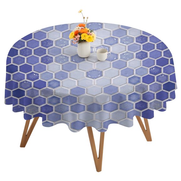 Purple Honeycomb Plaid Round Tablecloth 54 inches Modern Abstract Geometric Classic Checkered Waterproof Oil-Proof Table Cloth Round Table Cover for Holiday Party Picnic Dinner Decor Indoor Outdoor