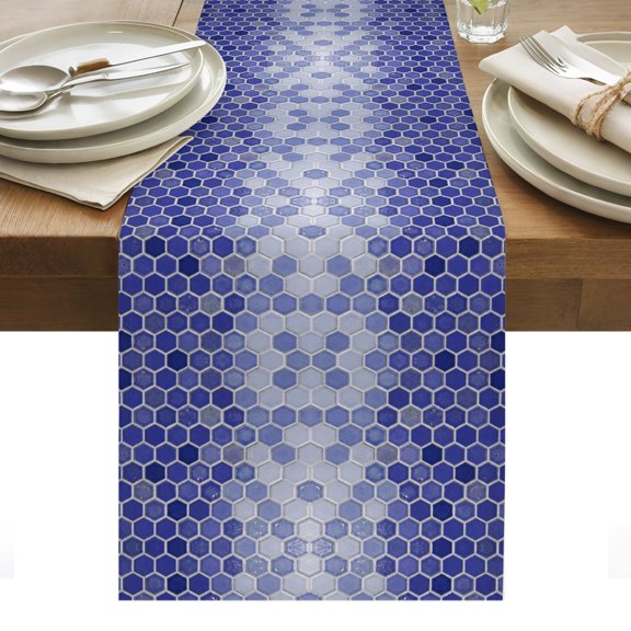 Purple Honeycomb Plaid Table Runner, Modern Abstract Geometric Classic Checkered Washable Kitchen Table Runners for Dining Table Decorations Party/Restaurant/Indoor Outdoor Use, 13x108in