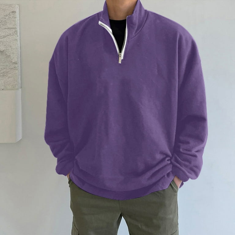 Purple Hoodies For Men Mens Simple Casual Loose Hoodless Oversize Zipper Solid Stand Collar Hoodless Pullover Sweater Coat Top Walmart