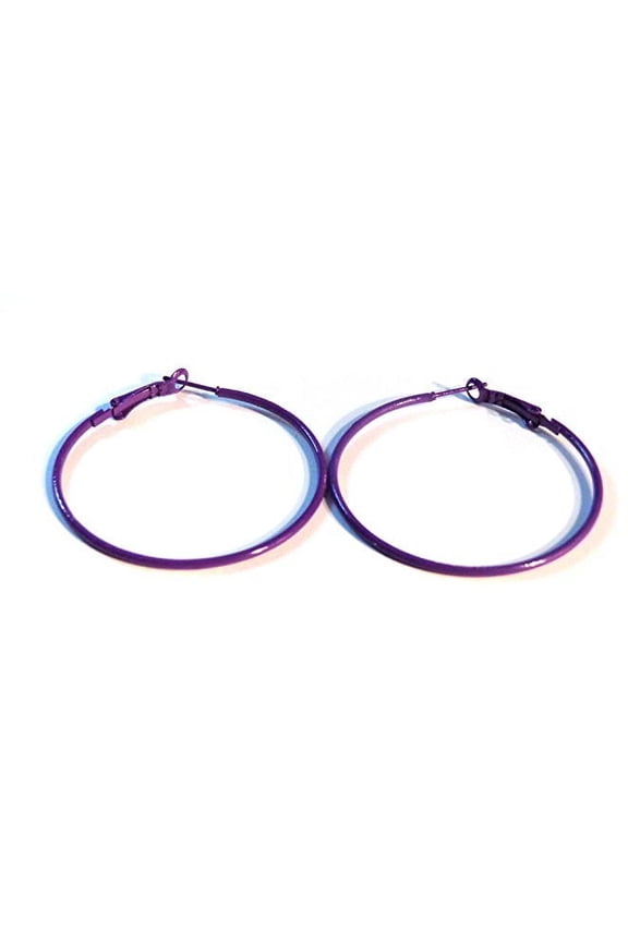 Purple Hoop Earrings Classic Thin 2 inch Hoop Earrings