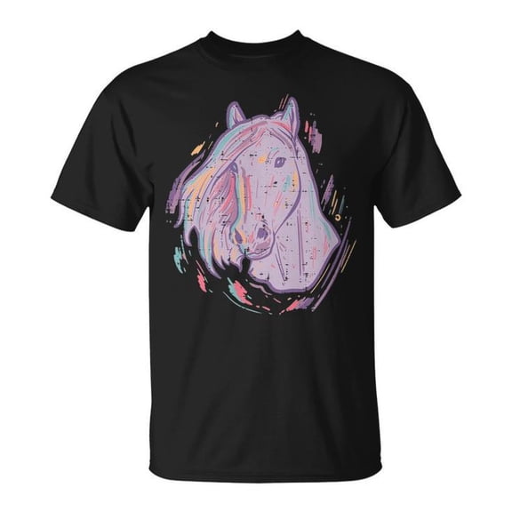 Purple Horse Painting Animal Art Graphic Tee Unisex Adult Cotton Casual Equestrian Lover Artistic Style T-Shirt, Size 3XL, Color Black