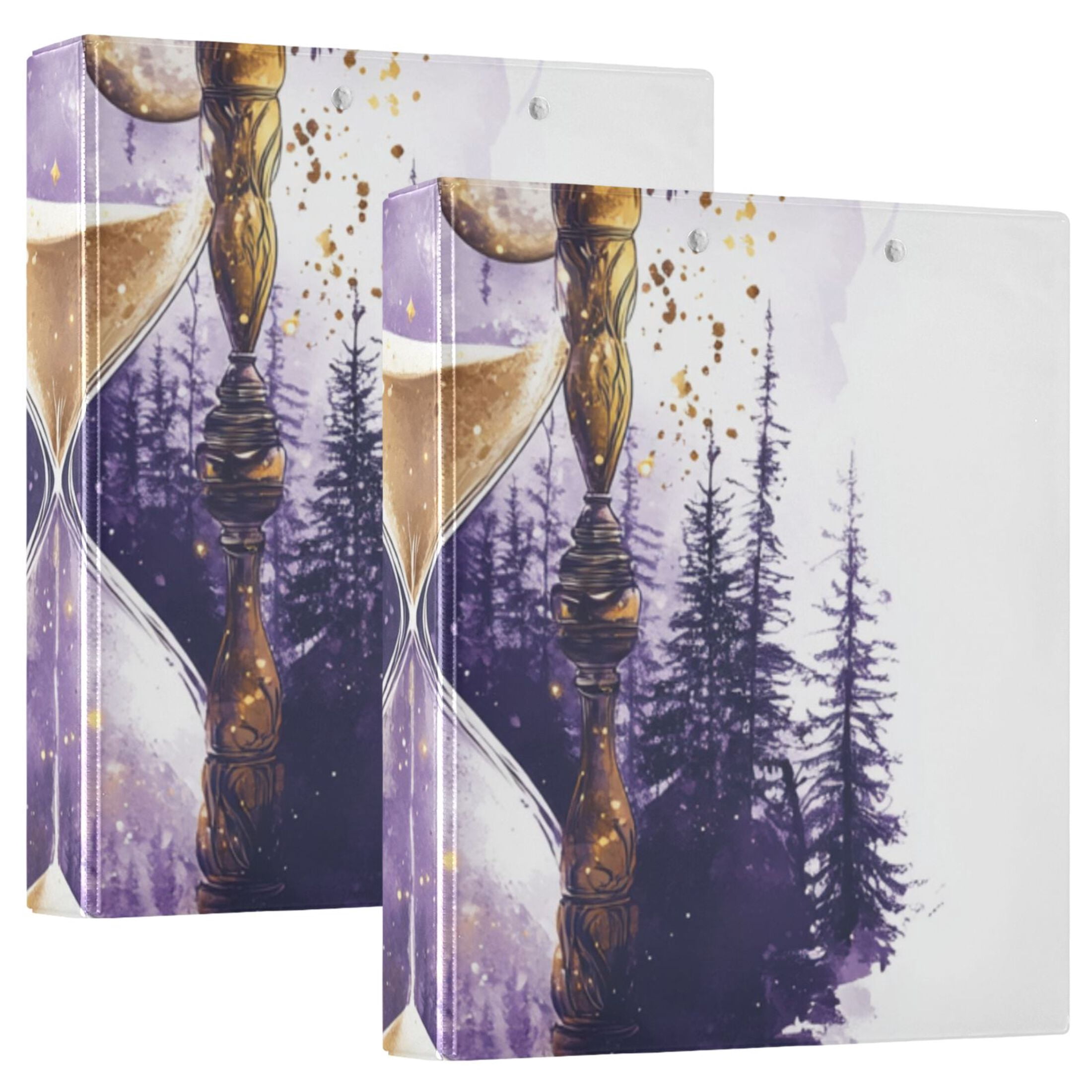 Purple Hourglass Forest 3 Ring Binders 1.5 inch Hardcover File Folders with Interior Pockets A4 Size Organizer for School Office Hospital