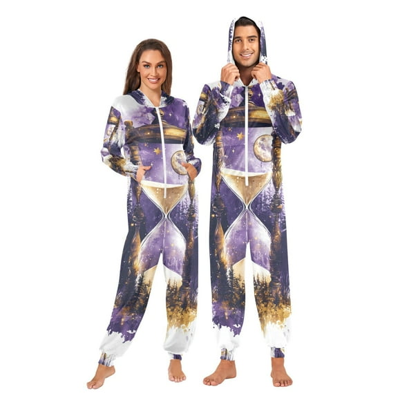 Purple Hourglass Forest Adult Onesie Pajamas Slim Fit Christmas One Piece Suit Pjs for Women and Men Hooded Zipper
