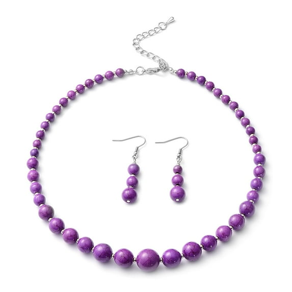 Purple Howlite Beads Jewelry Set for Women Earrings Beaded Necklace Size 18" Birthday Christmas Gifts