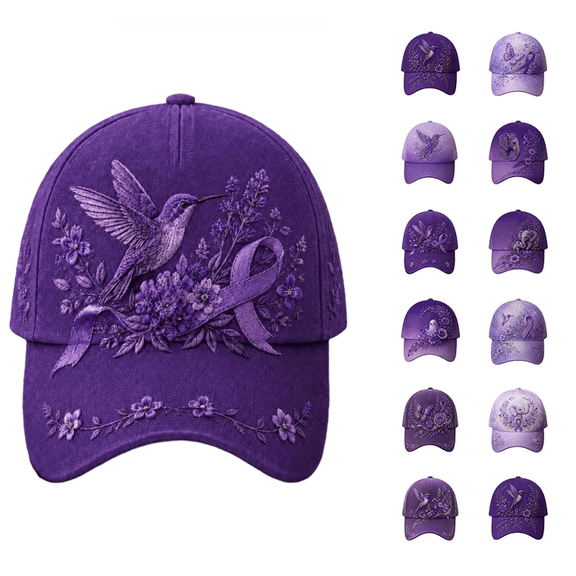 Purple Hummingbird Floral Embroidered Baseball Cap, Alzheimer’s Awareness Support Ribbon Baseball Hat, Breathable Curved Brim Hat for Women Daily Outdoor Activities (c)