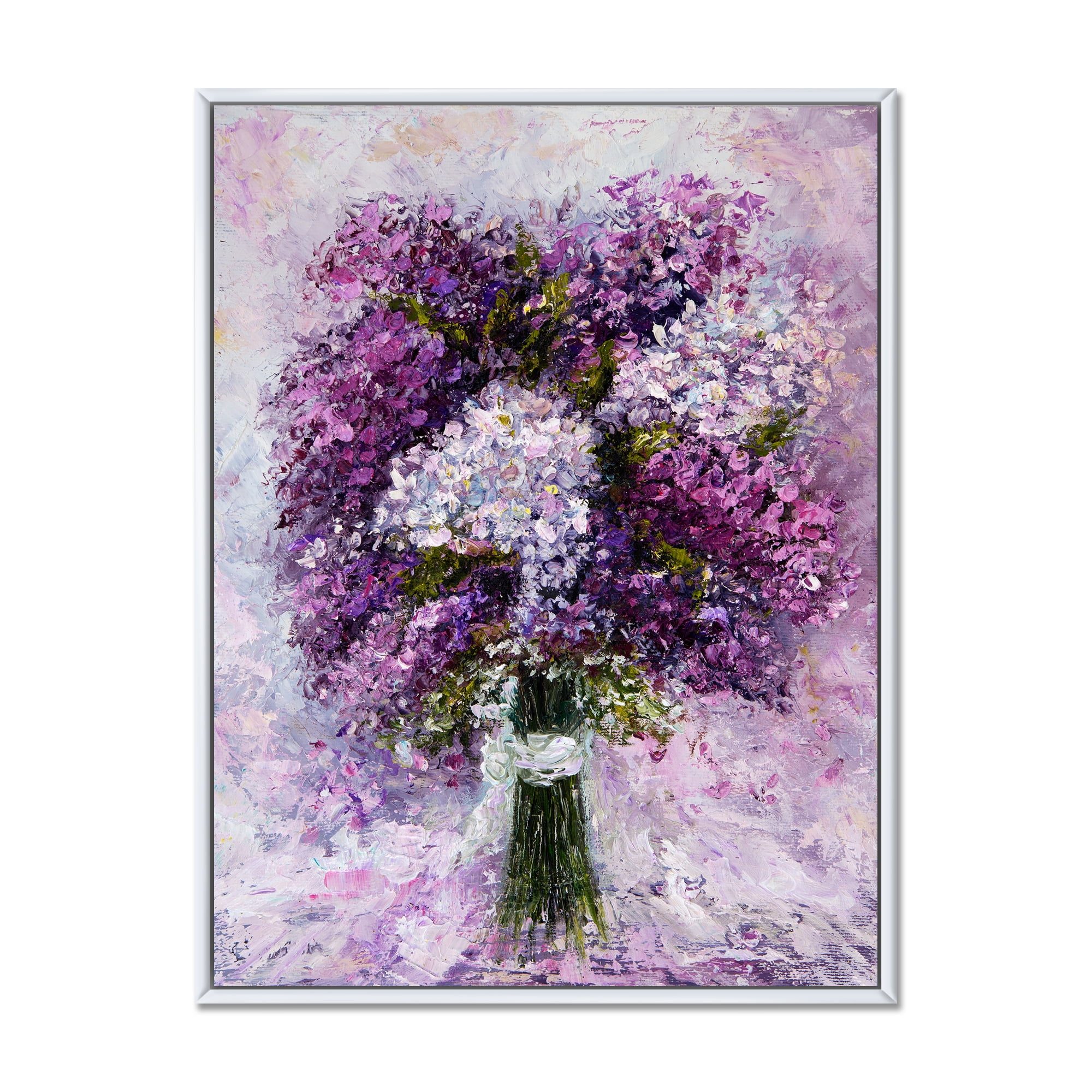 Purple Hyacinth Flowers Bouquet 16 in x 32 in Framed Painting Canvas Art Print, by Designart