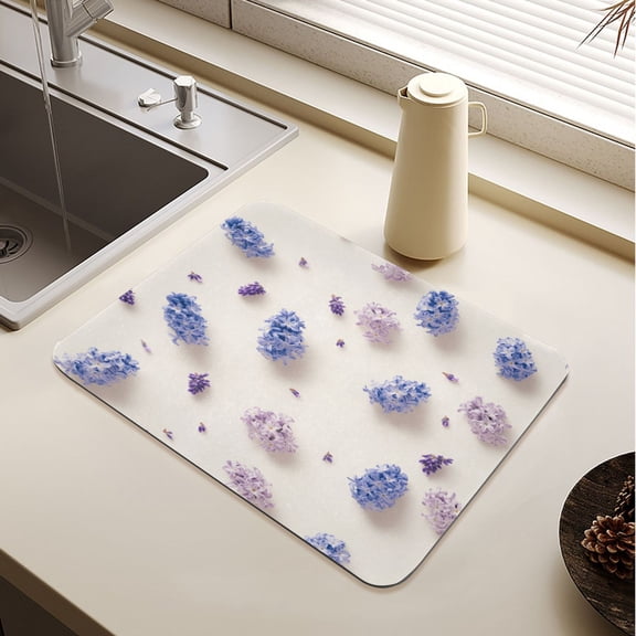 Purple Hyacinth Flowers Drying Mat Diatomaceous Earth Super Absorbent Non-slip Rubber Sole Heat Resistant 230 Degrees Fahrenheit 19.715.7in