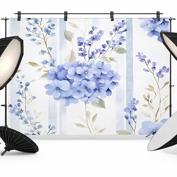 Purple Hydrangea Backdrop for Photography, Fabric Photo Background Backdrop, Stripe Botanical Vintage Photo Booth Background for Portrait Photoshoot Video Wedding Studio Decoration Banner 7x5ft
