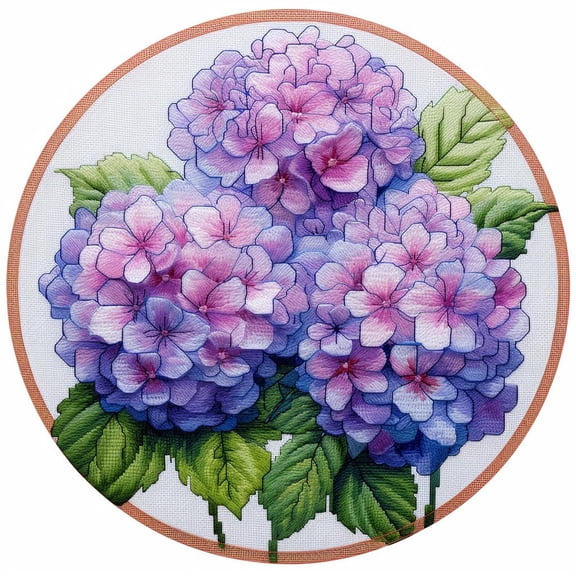Purple Hydrangea Flowers Stamped Cross Stitch Kits for Beginners Easy with Hoop 11CT Needlepoint Embroidery DIY Counted Cross Stitch Kits Art Craft Wall Decoration 35x35cm(3)
