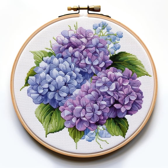 Purple Hydrangea Flowers Stamped Cross Stitch Kits for Beginners Easy with Hoop 11CT Needlepoint Embroidery DIY Counted Cross Stitch Kits Art Craft Wall Decoration 35x35cm(7)