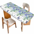 thumbnail image 1 of Purple Hydrangea Table Cloths for 8 Foot Rectangle Tables, Spring Eucalyptus Butterfly Grey Plaid Patio Waterproof Elastic Fitted Tablecloths, Washable Rectangular Table Cover for Camping, 1 of 8