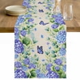 thumbnail image 1 of Purple Hydrangea Table Runner 48 Inches Long Farmhouse Dress Scarves, Spring Eucalyptus Butterfly Rustic Burlap Dining Tablerunner for Coffee Table/Kitchen Island/Party Décor, 13" x 48", 1 of 8