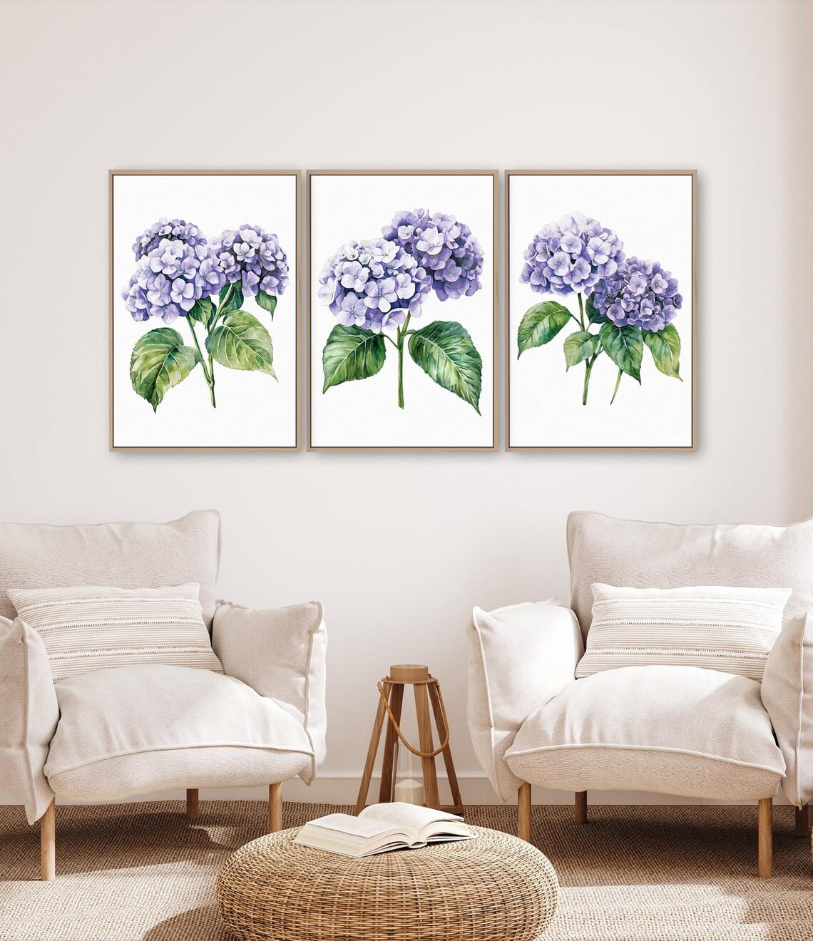Purple Hydrangea Triptych Prints, Abstract Botanical Floral Wall Art ...