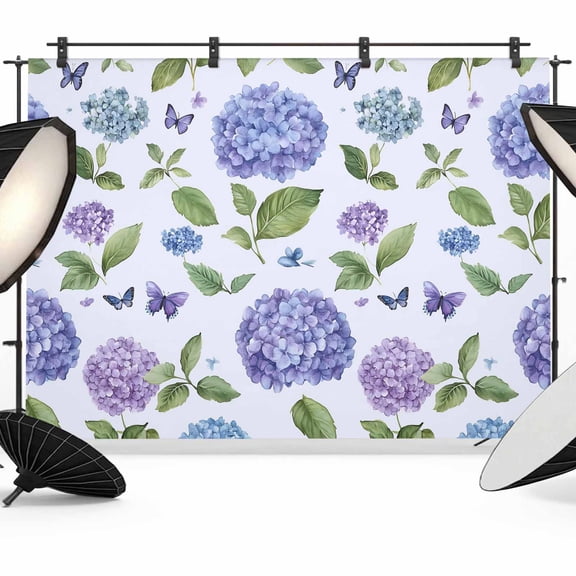 Purple Hydrangeas Backdrop for Photoshoot, Photography Photo Studio Background Wall Backdrop, Botanical Garden Flowers Back Drop Banner Panel for Portraits Wedding Party Live Streaming Decor 7x5Ft