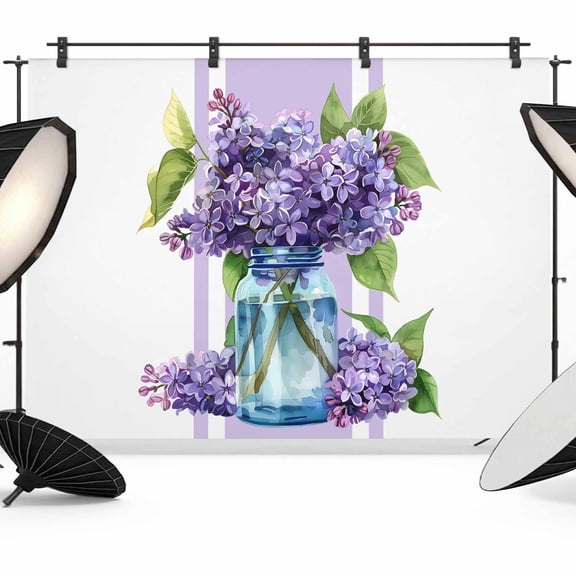 Purple Hydrangeas Backdrop for Photoshoot,Photography Photo Studio Background Wall Backdrop,Farmhouse Purple Stripe Linen Back Drop Banner Panel for Portraits Wedding Live Streaming Decor 12x8Ft