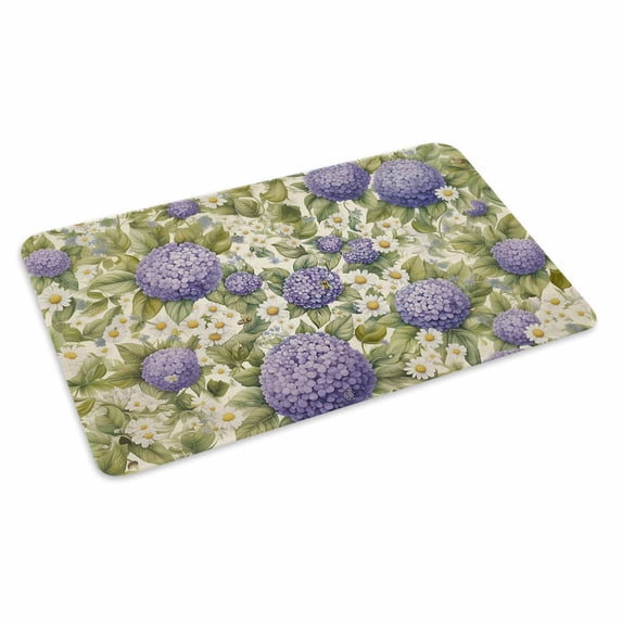 Purple Hydrangeas Doormat Outdoor Entrance 18"x30", Spring Floral Green Leaf Countryside Absorb Moisture Dirt Door Mats, Non-Slip Rubber Backing Floor Mats Indoor, Low-Profile Front Door Rugs