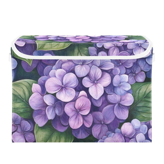 Purple Hydrangeas Foldable Storage Bin with Lid and Handle Collapsible Storage Box 16.5 x 12.6 x 11.8 inches