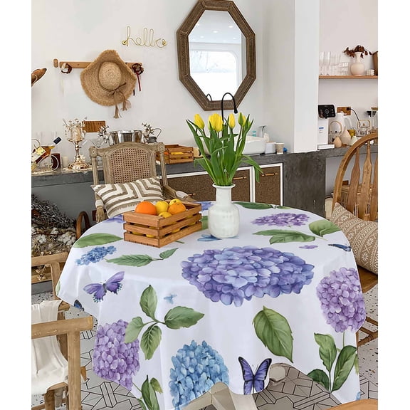 Purple Hydrangeas Tablecloth Square Table Cloth 60x60 , Waterproof Tablecloth Outdoor Table Cloth, Botanical Garden Flowers Washable Table Cover for Kitchen Dining Party