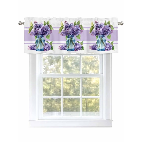 Purple Hydrangeas Valances for Windows, Rod Pocket Kitchen Valance Curtains - Soft & Washable Small Window Treatment for Living Room,&nbsp;Bathroom, Summer Plant , 42x12 Inch, 1 Panel