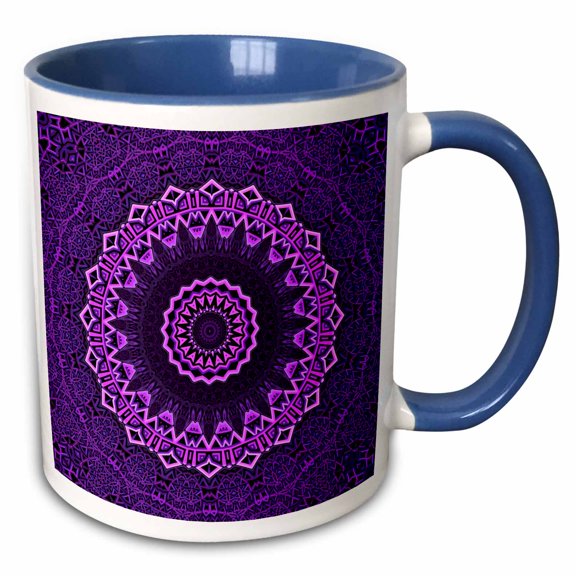 3drose, Purple Hypnotic Abstract Design Circle Swirl Graphic Psychedelic, 15oz Two-tone Blue Mug