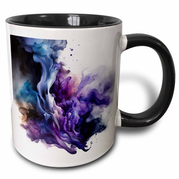 3drose, Purple Image of Watercolor Smoke Background, 11oz Two-tone Black Mug