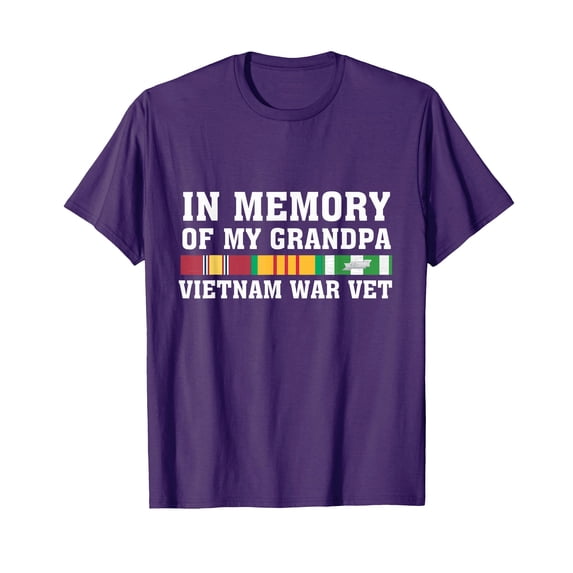 Purple In Memory Of My Grandpa Vietnam Veteran T-Shirt with Colorful Military Medal Stripes