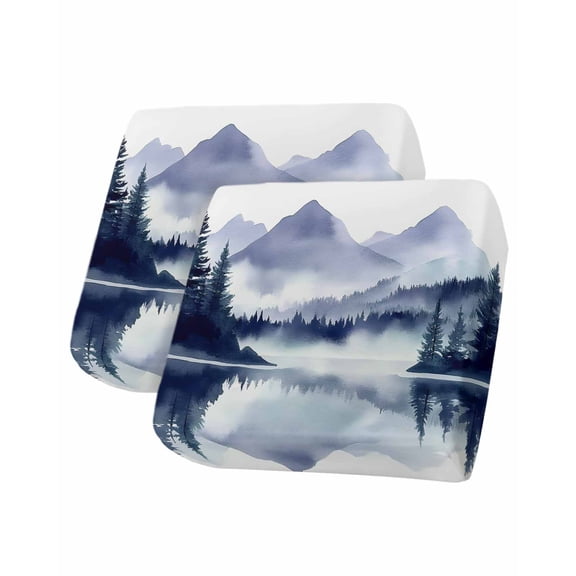 Purple Ink Mountain Sofa Couch Cushion Covers Washable, Removable Stretchable Sectional Couch Covers, Abstract Art Lake Forest Slipcovers for L & T Shape Sofa Furniture Protector S Size 2 pcs