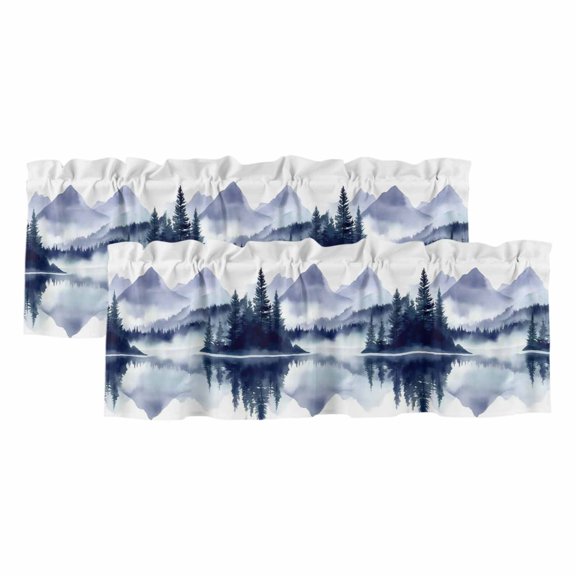 Purple Ink Mountain Valances for Windows, Decorative Rod Pocket Window Valance Curtains, Abstract Art Lake Forest Short Curtain Drapes for Kitchen/Bathroom/Living Room, 2 Panels, 42" W x 12" L