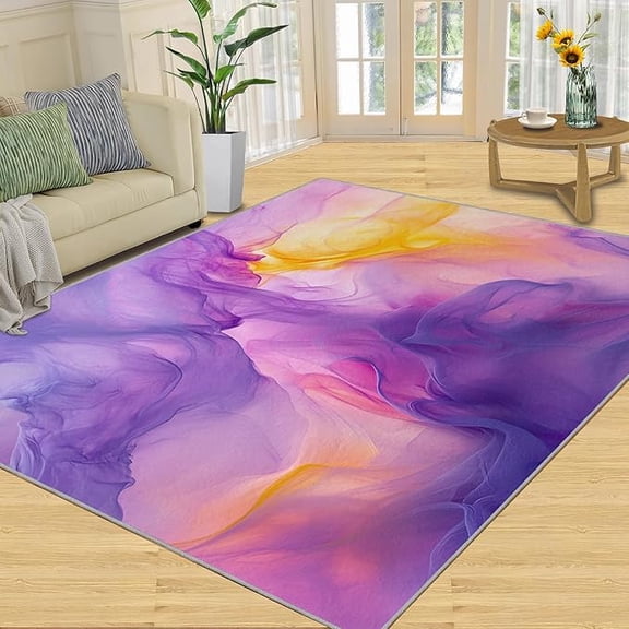 Purple Ink Rugs for Bedroom, Dreamy Cloud Area Rug, Abstract Flowing Rug for Kitchen Living Room Bedroom Dining Room 2 x 3ft