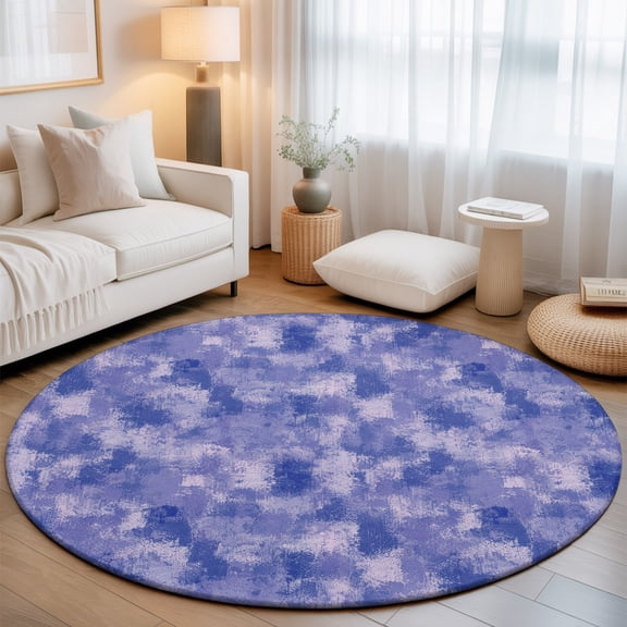 Purple Ink Splatters 3' Round Rug for Bathroom Accent Bedside Corner, Abstract Minimalist Vintage Rough Texture Washable Non Slip Circle Area Rug for Small Spaces