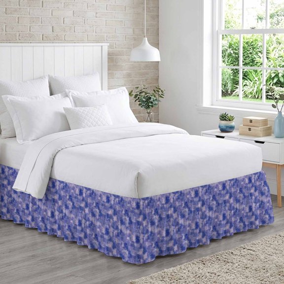 Purple Ink Splatters Bed Skirt Queen Size 16 Inch Drop, Abstract Minimalist Vintage Rough Texture Adjustable Elastic Dust Ruffles Bedskirt for Queen Bed Wrap Around Pleated Mattress Frame Cover