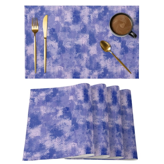 Purple Ink Splatters Cotton Linen Placemats Set of 1, Abstract Minimalist Vintage Rough Texture Washable Table Place Mats Heat Insulating Placemat for Dining Room Kitchen Daily Use 13 x 19 Inch