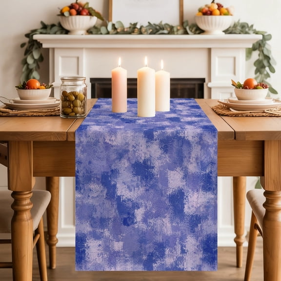 Purple Ink Splatters Table Runner 13x72 Inch Abstract Minimalist Vintage Rough Texture Cotton Linen Dining Table Runner Ideal for Dresser Kitchen Coffee Tables - Machine Washable