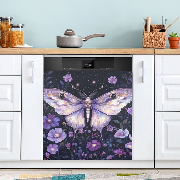 Purple Insect Flowers Dishwasher Magnet Refrigerator Magnetic Cover Washing Machine Magnet Sticker Kitchen Decor