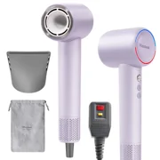 Purple Ionic High Speed Hair Dryer, 180000 RPM Brushless Motor, 500M Negative Ions, Low Noise Lightweight Blow Dryer with Thermo-Control & Magnetic Nozzle