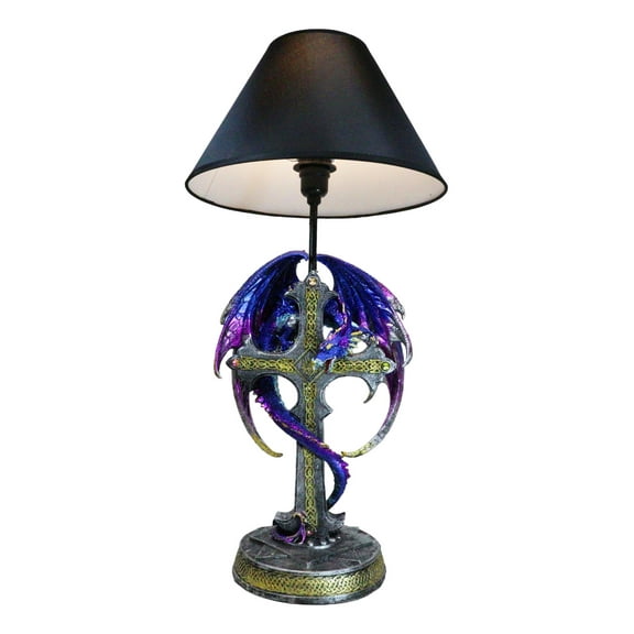 Purple Iridescent Dragon With Silver Celtic Knot High Cross Crystal Table Lamp