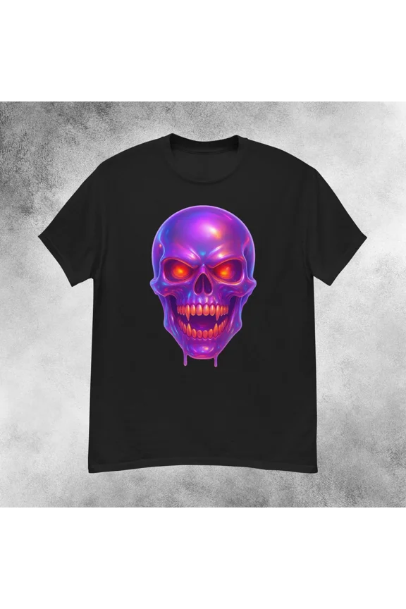 Purple Iridescent Skull Horror T-Shirt Men's S-2XL