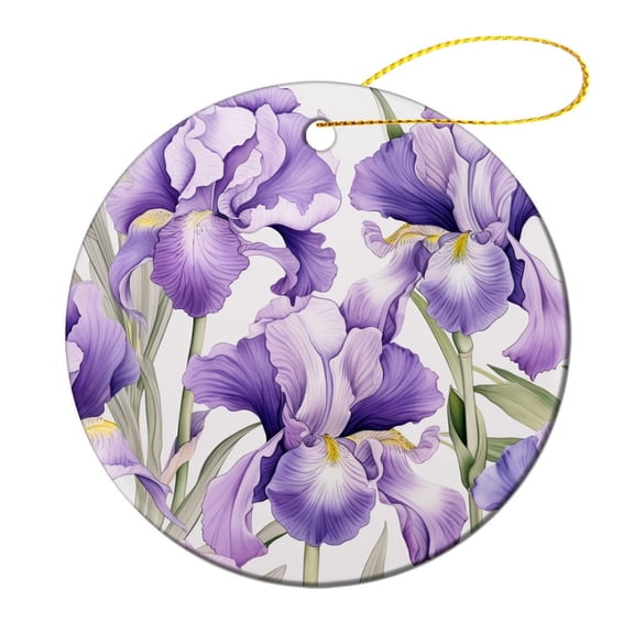 Purple Iris Botanical Floral Art Christmas Ornament Vintage Floral Christmas Ornament Keepsake for Boys Girls Round Ceramic Christmas Decoration Gifts for Women Men On Christmas