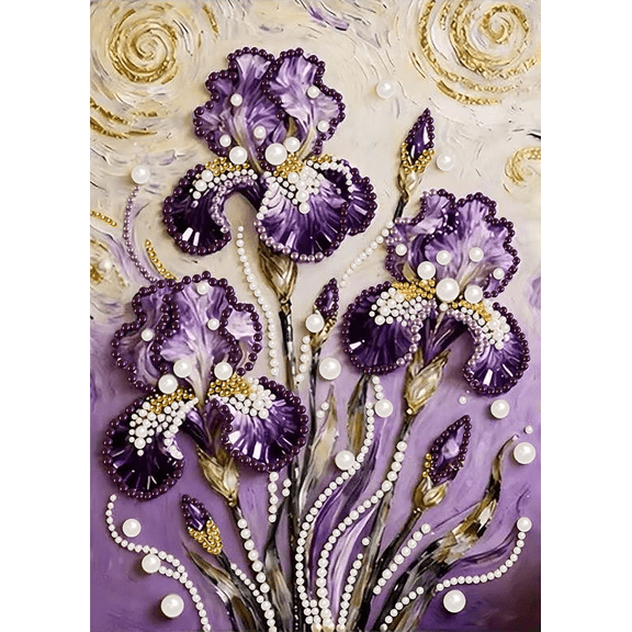 Purple Iris Diamond Pearl Painting Kits for Adults, Flower Floral Diamond Art Pearl Painting Kits for Beginner, 5D DIY Special Shape Pearl Rhinestone Gem Art for Home Wall Decor 12X16in
