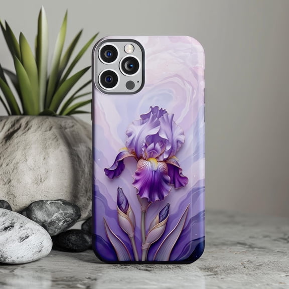 Purple Iris Elegant Floral Art Design Tough Phone Case, Dual-Layer Protective Cover for iPhone