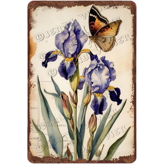 Purple Iris Flower Retro Aluminum Sign 12x8 in Metal Sign Iris Flower Wall Plate Country Floral Dinning Room Decor Garden Tin Signs for Cafes Club Pub Man Cave Wall Sign Gifts