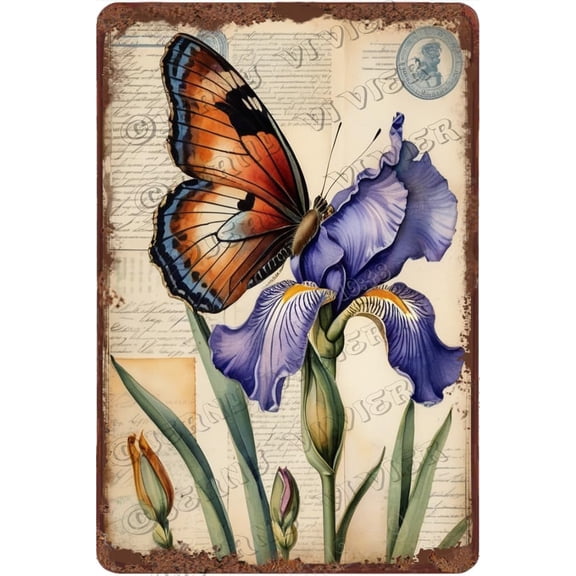 Purple Iris Flower Retro Aluminum Sign 12x8 in Metal Sign Iris Flower Wall Art Country Floral Kitchen Decor Garden Tin Signs for Cafes Club Pub Man Cave Wall Sign Gifts