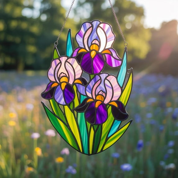 Purple Iris Flower Suncatcher, Acrylic Window Hanging, Stained Glass Style Sun Catcher, Cottagecore Floral Decor, Spring Window Charm