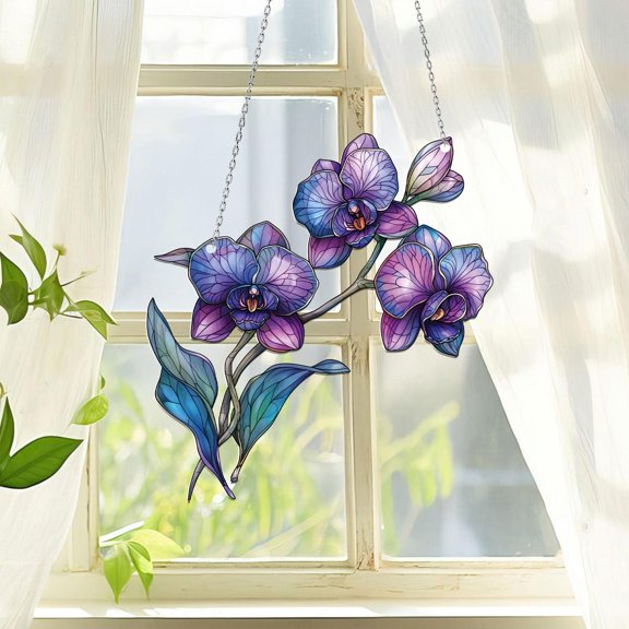 Purple Iris Flowers Acrylic Suncatcher Window Hanging for Flower Lovers Birth Month Gift