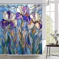 thumbnail image 1 of Purple Iris Flowers Stained Glass Shower Curtain Abstract Lilacs Floral with Green Leaves Nature Botanical Modern Artistic Fabric Bathroom Decor Curtain Sets with Hooks-36"W x 72"L (Pack of 1), 1 of 7