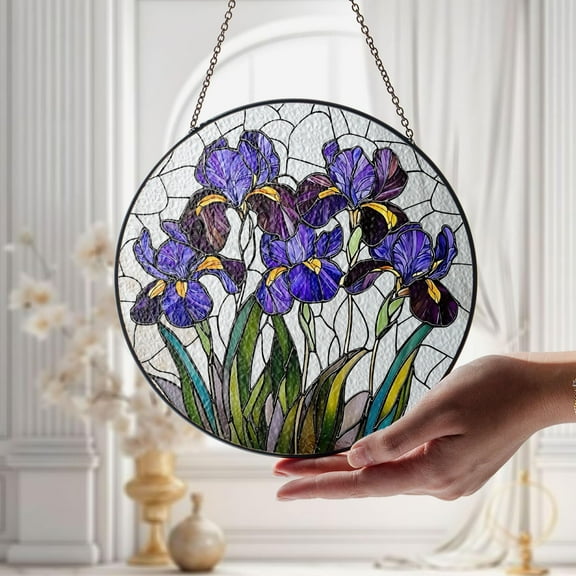 Purple Iris Glass Decor, Iris Flower Suncatcher, Iris Flower Gift, Elegant Stained Glass Window Hanging, Sunlight Catcher for Home Decor