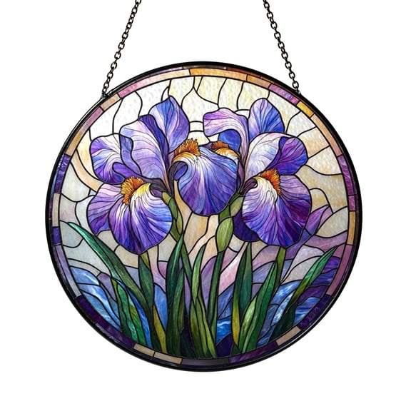 Purple Iris Glass Style Window Hanging – Botanical Home Decor