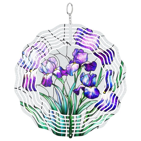 Purple Iris Metal Wind Spinner, Flower Outdoor Hanging Decor