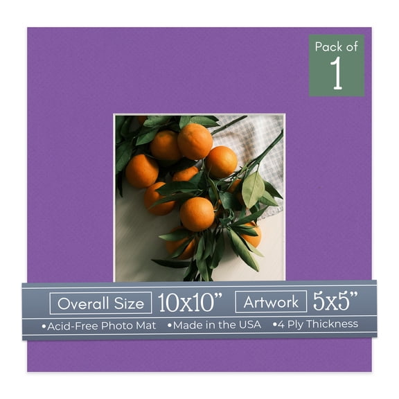 Purple Iris Picture Frame Mat for 10x10 Frames - Fits 5x5 Photos - 1 Mat